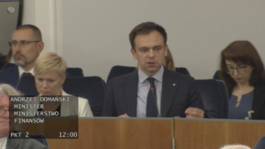 Minister finansów Andrzej Domański w Senacie, screen z transmisji posiedzenia w dn. 10.07.2024