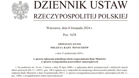 Dz.U. Jednolity tekst rozporządzenia w sprawie wynagradzania pracowników samorządowych