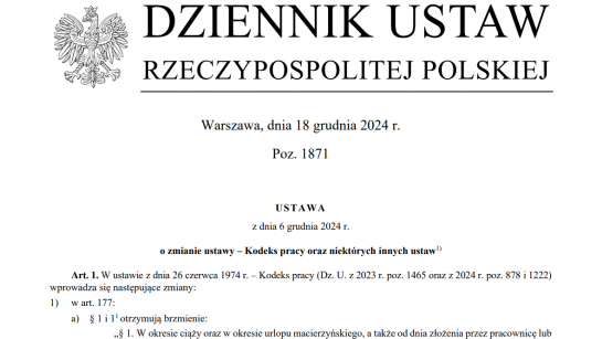 Dz.U. Ustawa o zmianie ustawy – Kodeks pracy oraz niektórych innych ustaw