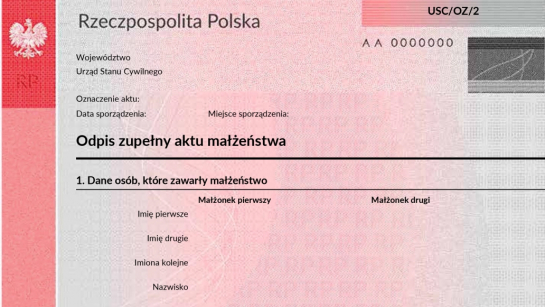 Proponowany wzór odpisu zupełnego aktu małżeństwa