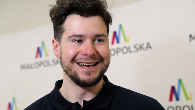 Polski snowboardzista, olimpijczyk, mistrz świata w gigancie równoległym w 2023 roku Oskar Kwiatkowski; Fot. PAP/Grzegorz Momot