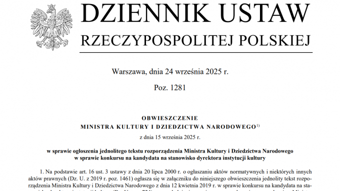 Dz.U. jednolity tekst rozporządzenia w sprawie konkursu na dyrektora instytucji kultury
