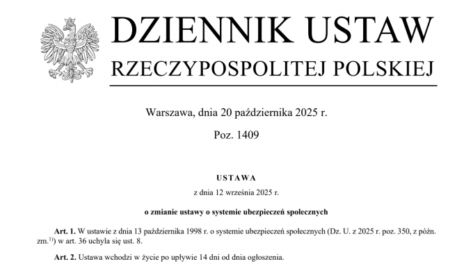 Dz.U. Ustawa o zmianie ustawy o systemie ubezpieczeń społecznych