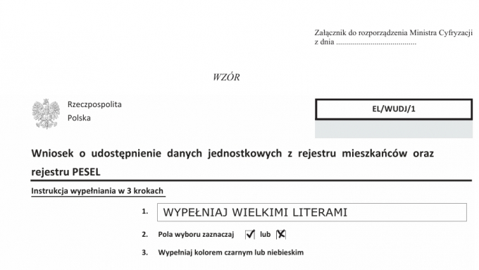 Wniosek o udostępnienie danych jednostkowych z rejestru mieszkańców oraz rejestru PESEL 